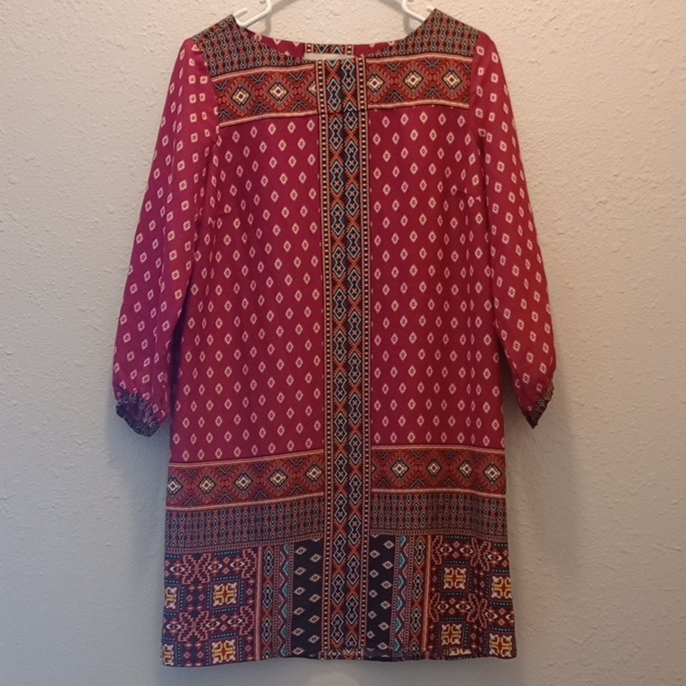 🌺LOFT Red Geometric Boho Print Dress – Size SP